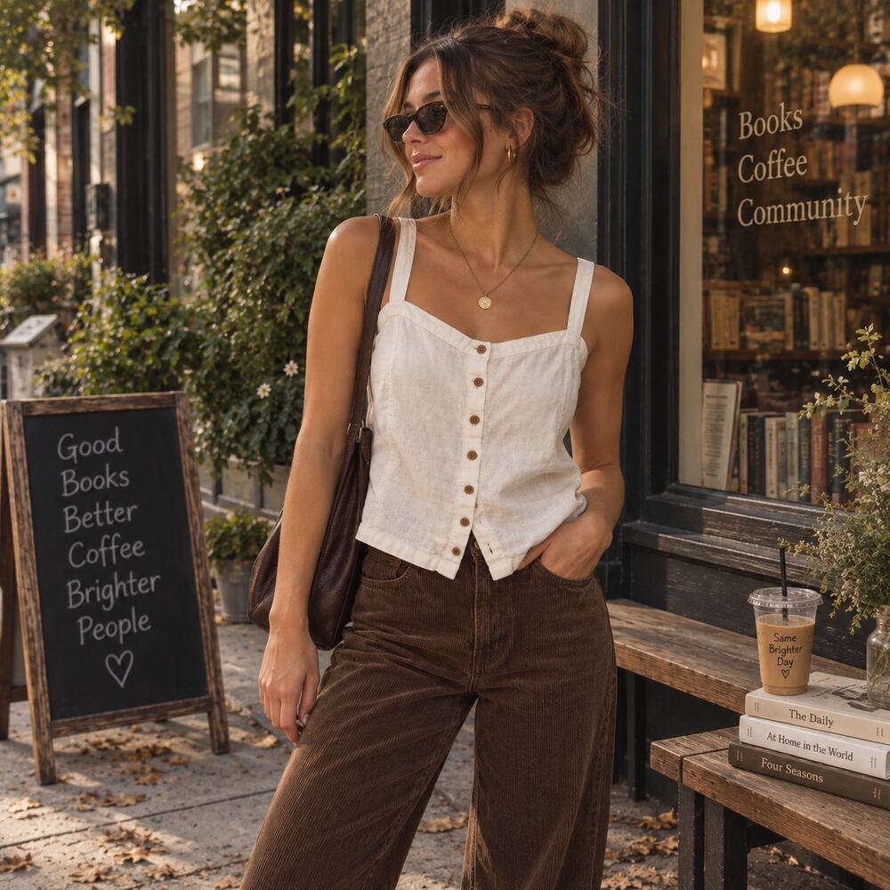 Everlane 100% Linen Button Front Tank Top Sz 8 Lagenlook Neutral Boho Shirt